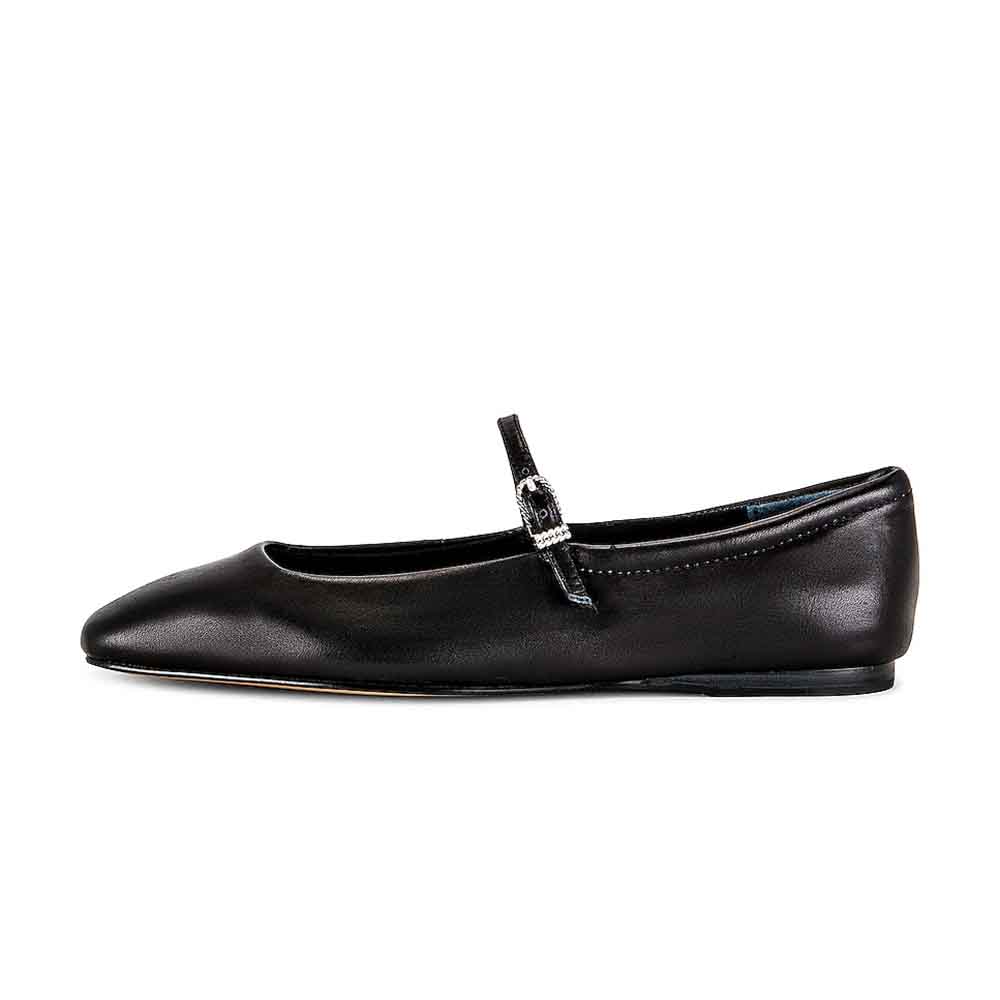 Black Vegan Leather Square Toe Mary Jane Ballet Flats with Buckle