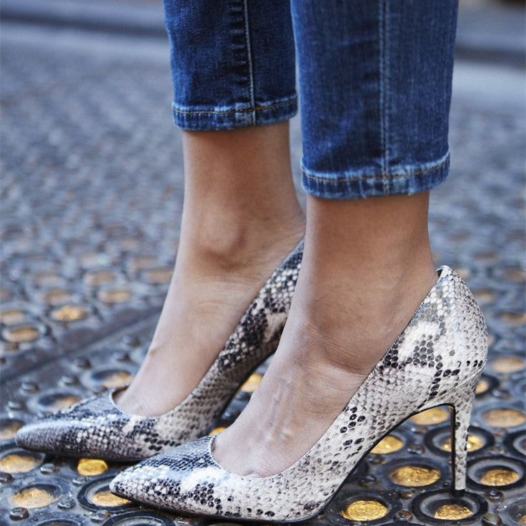 Women's Python Embossed Pointed-Toe Trendy Stiletto Heels Pumps