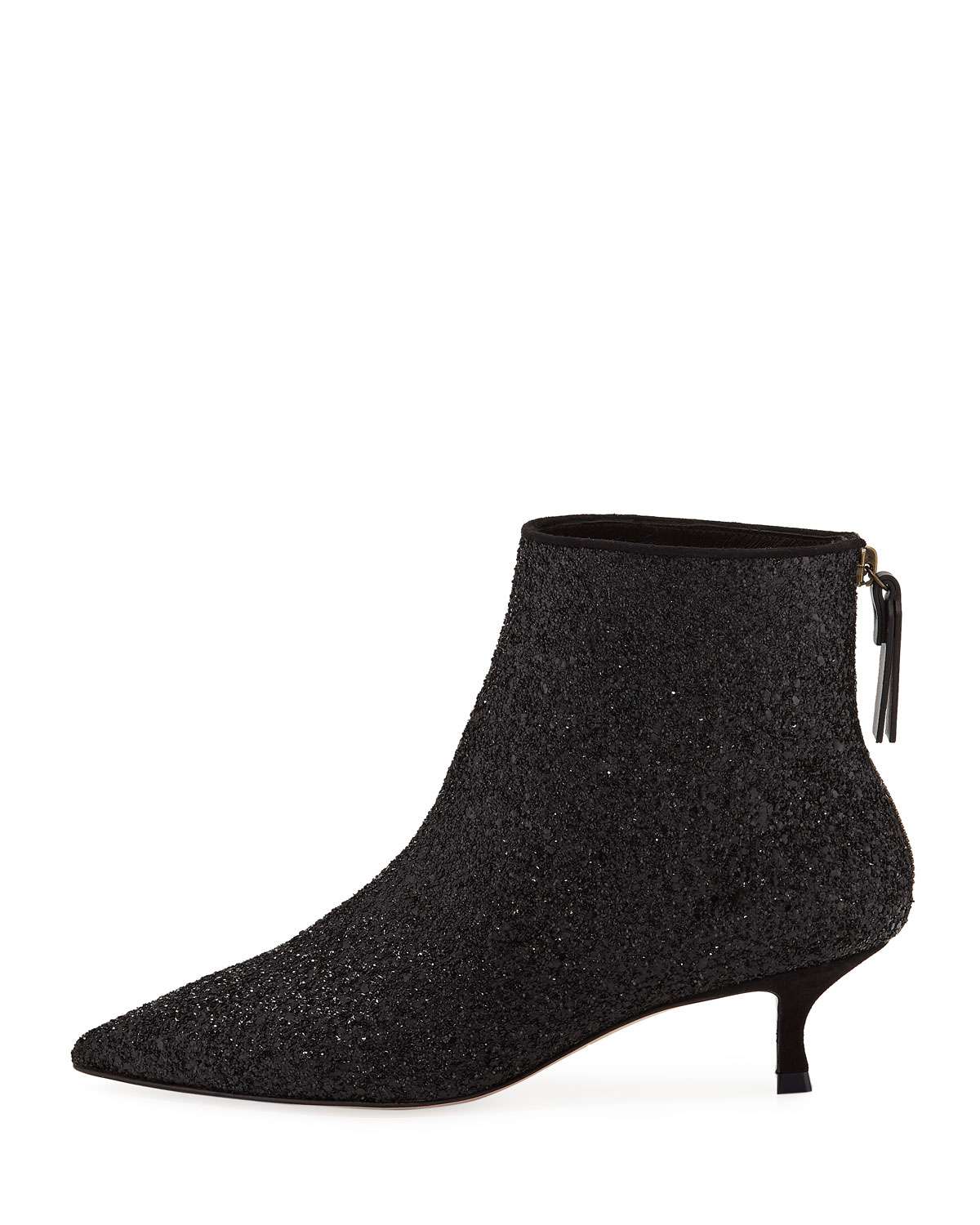 Black Glitter Kitten Heel Ankle Boots