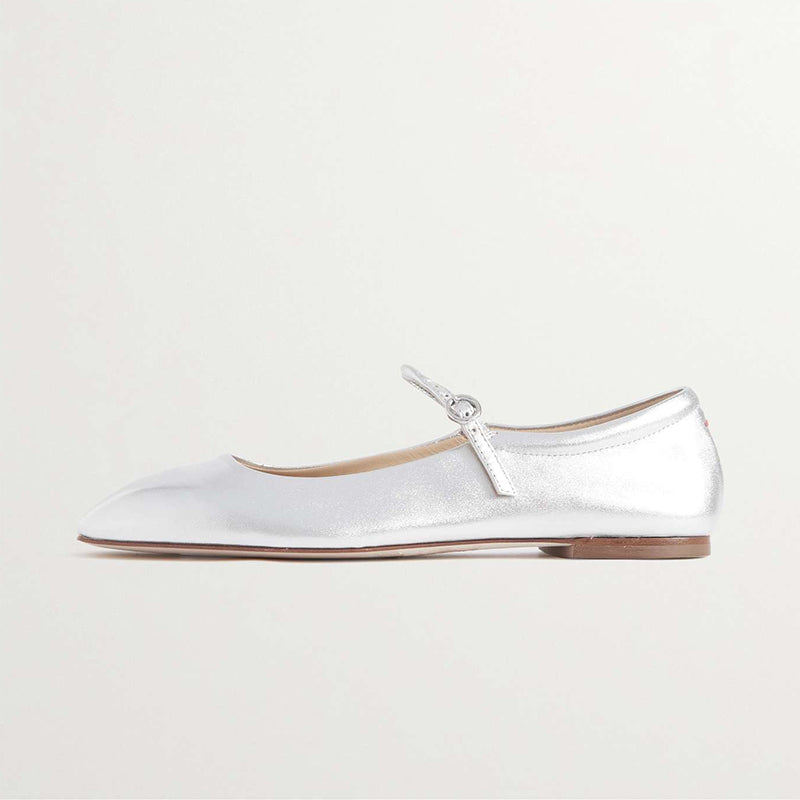 Silver Metallic Finish Square Toe Comfy Mary Jane Flats for Women