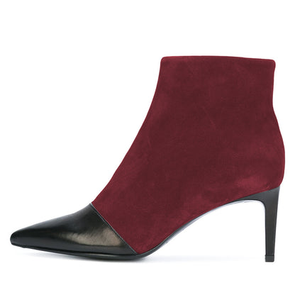 Black and Maroon Patchwork Stiletto Heel Ankle Boots