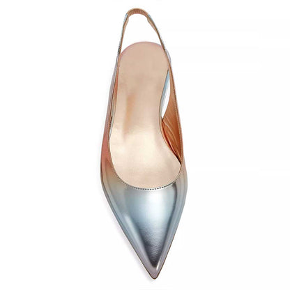 Lightweight Silver & Gold Pointed Toe Slingback Casual Flats