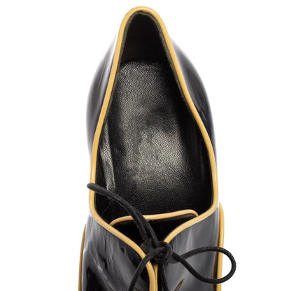 Black Patent Leather Peep Toe Stiletto Heel Lace Up Ankle Boots