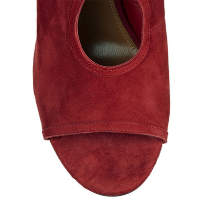 FSJ Peep Toe Cut Out Rear Lace Up Burgundy High Heel Shoes