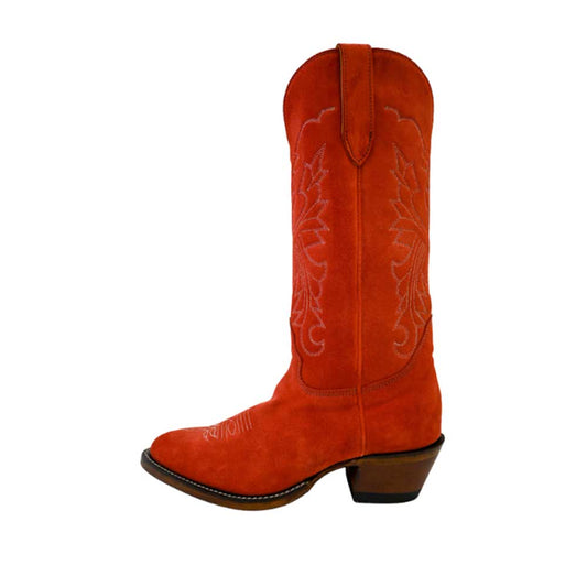 Red Vegan Suede Embroidered Chunky Heel Mid-Calf Cowgirl Boots