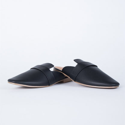 Black Round Toe Casual Flat Mule Loafers for Women