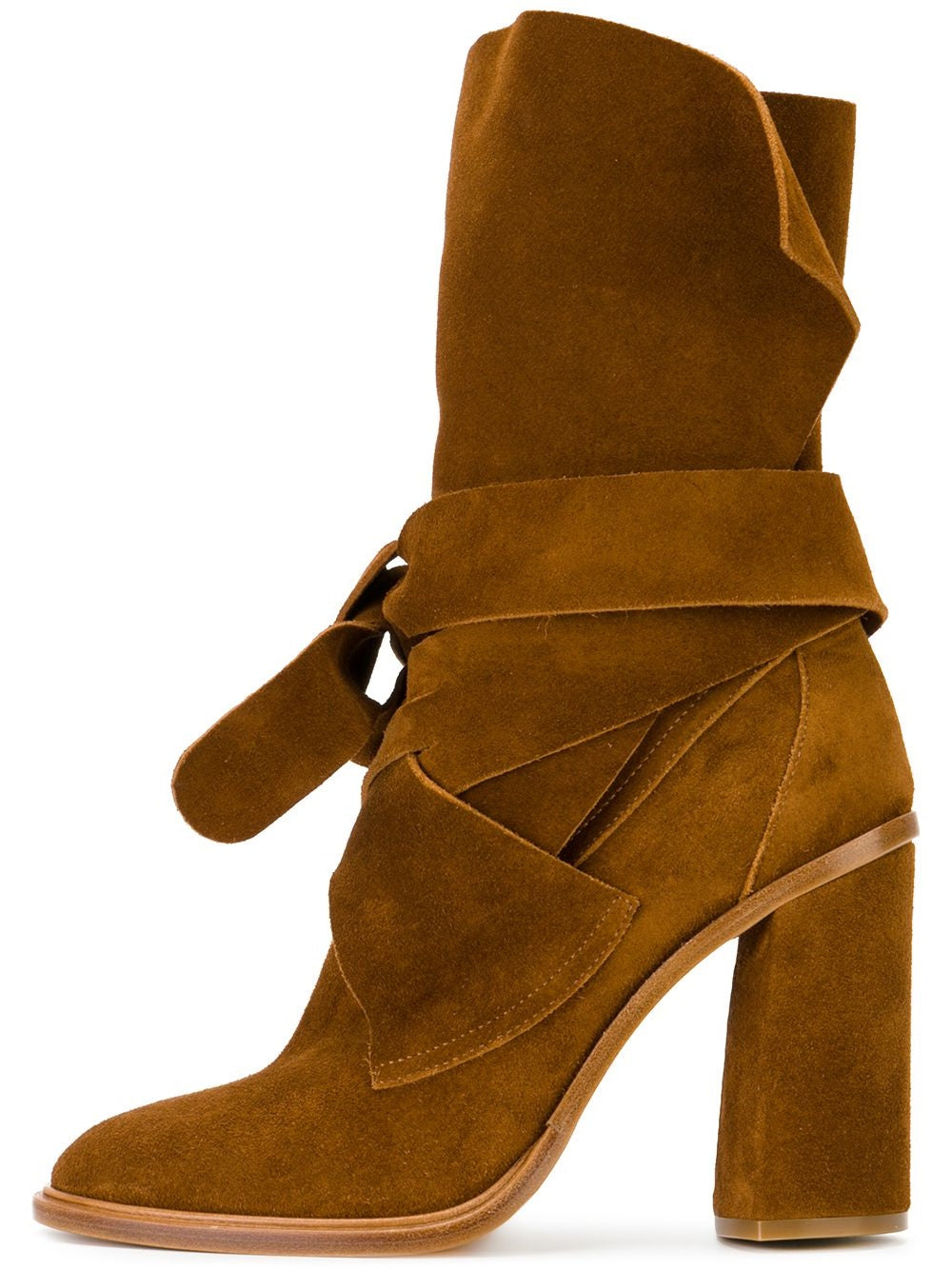 Tan Boots Vegan Suede Fashion Chunky Heel Mid Calf Boots
