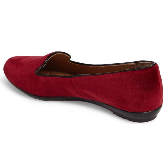 Maroon Velvet Comfortable Flats Round Toe Loafers for Women