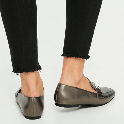 Dark Grey Square Toe Office Flats Comfortable Horsebit Loafers