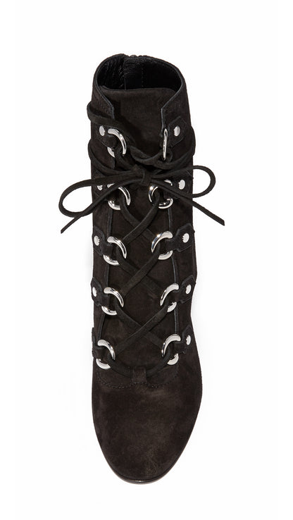 Black Lace Up Booties Chunky Heel Women's Closed Toe Ankle Boots