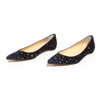 Women's Rhinestone and Stars Embellished Pointed Toe Flats in Black