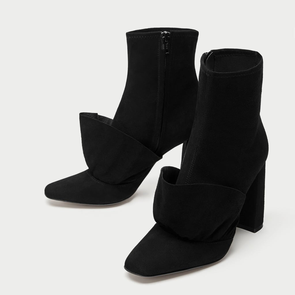 Black Square Toe Vegan Suede Fashion Chunky Heel Ankle Boots