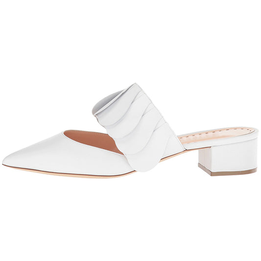 White Pointed Toe Low Chunky Heel Mules for Women