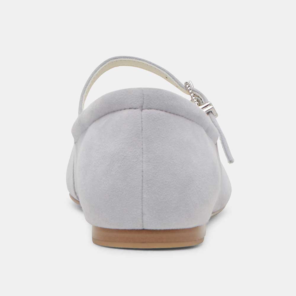 FSJ Gray Vegan Suede Square Toe Casual Flats with Buckle Strap