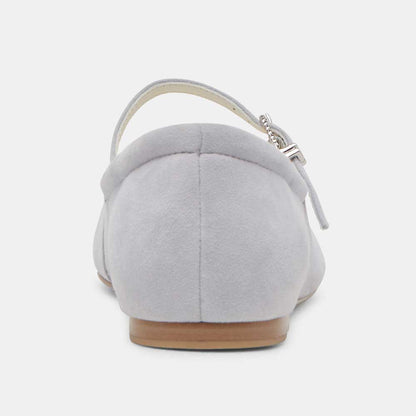 FSJ Gray Vegan Suede Square Toe Casual Flats with Buckle Strap