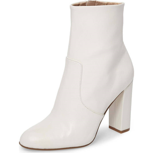 Women's Fashion White Round Toe Chunky Heel Zipper Ankle Boots