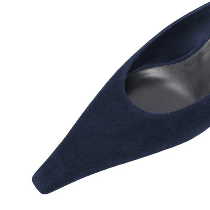 Women's Casual Vegan Suede Kitten Heel Pointy Toe Mules in Navy