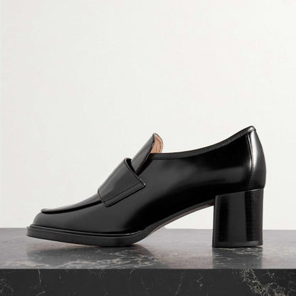 Black Heeled Loafers Slip-on Business Casual Shoes for Women