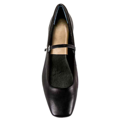 Black Vegan Leather Square Toe Mary Jane Ballet Flats with Buckle