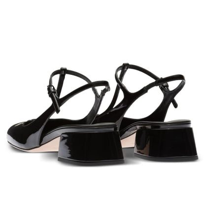 Black Patent Leather Square Toe Chunky Heel T-Strap Loafers