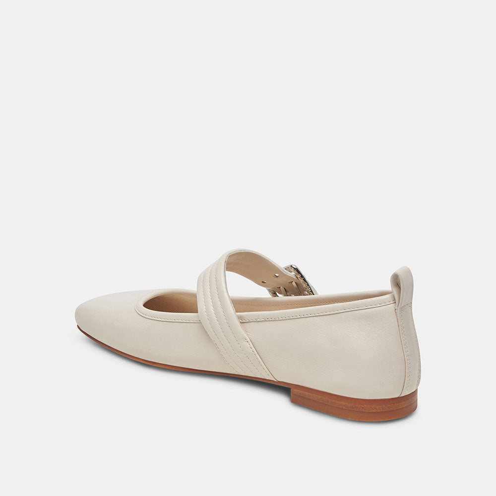 Ivory Patent Leather Square Toe Mary Jane Ballet Flats with Buckle
