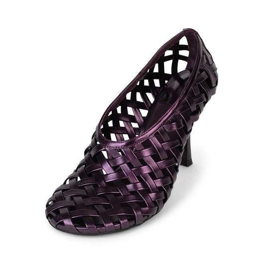 Stylish Metallic Round Toe Spool Heel Woven Pumps Shoes in Purple