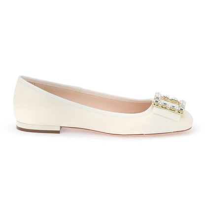 Square Toe Rhinestone Buckle Decor Women's Dress Flats in White