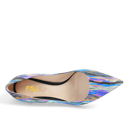 Women's Multicolor Printed Pointed Toe Kitten Heel Pumps