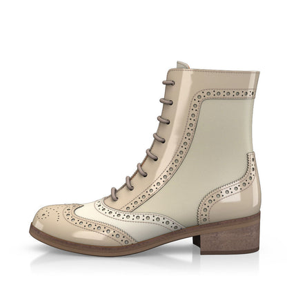 Beige Round Toe Block Heel Lace Up Ankle Booties for Women