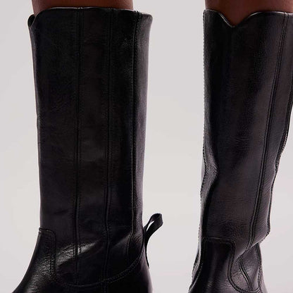 Black Pointed Toe Low Heel Mid Calf Boots for Women with Zipper