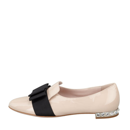 Nude Bow Patent Leather Flats Loafer Shoes for Women
