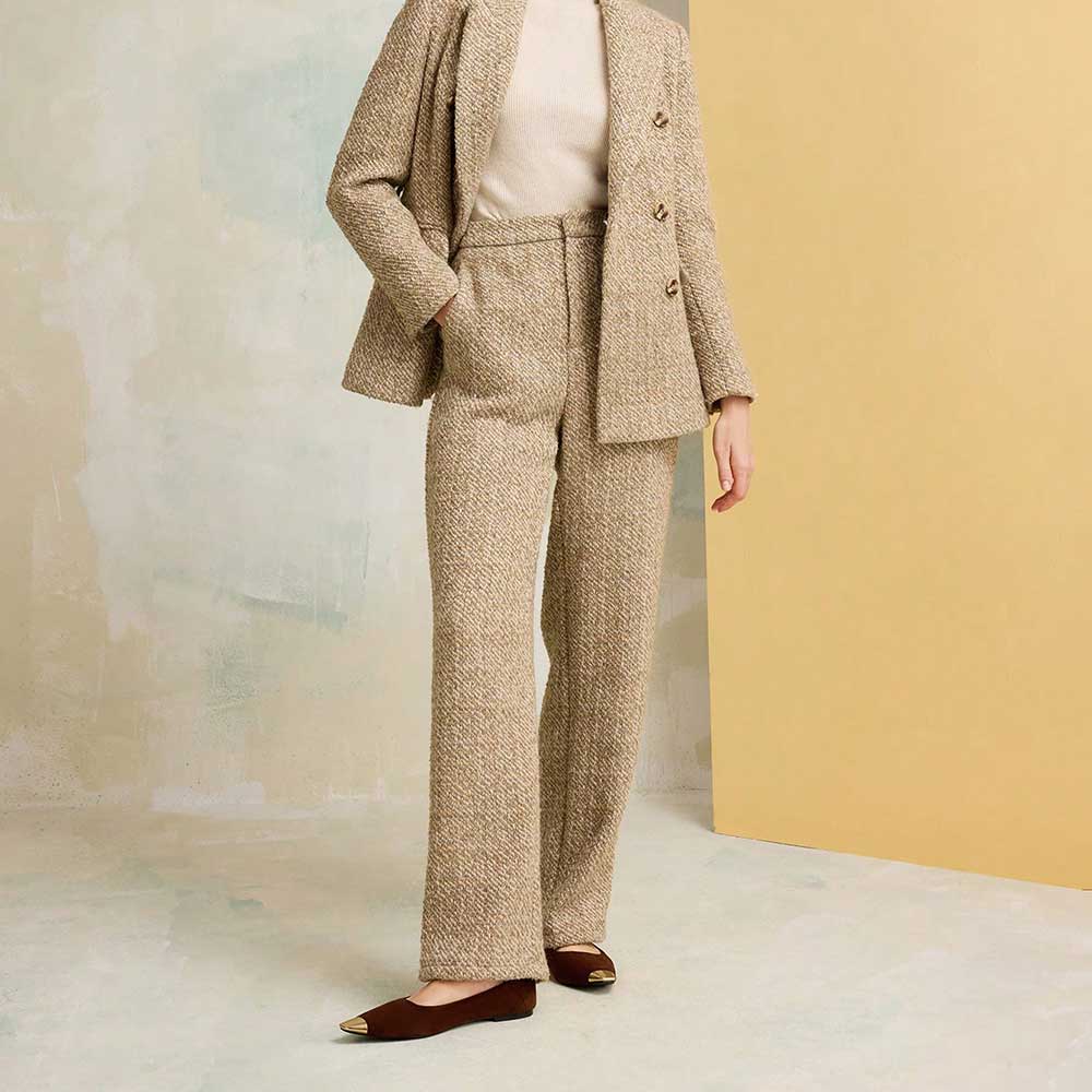 Women's Elegant Vegan Suede Metallic Square Toe Flats in Brown