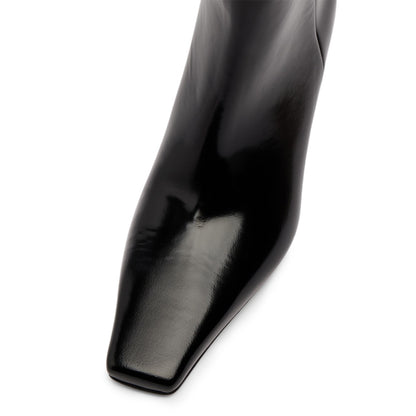 Black Square Toe Sculptural Heel Knee High Boots for Women