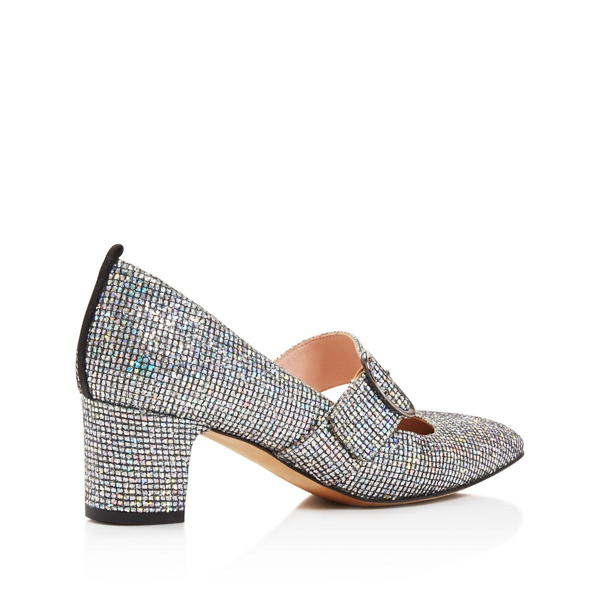 Women's Trendy Round Toe Glitter Buckle Block Heel Mary Jane Pumps