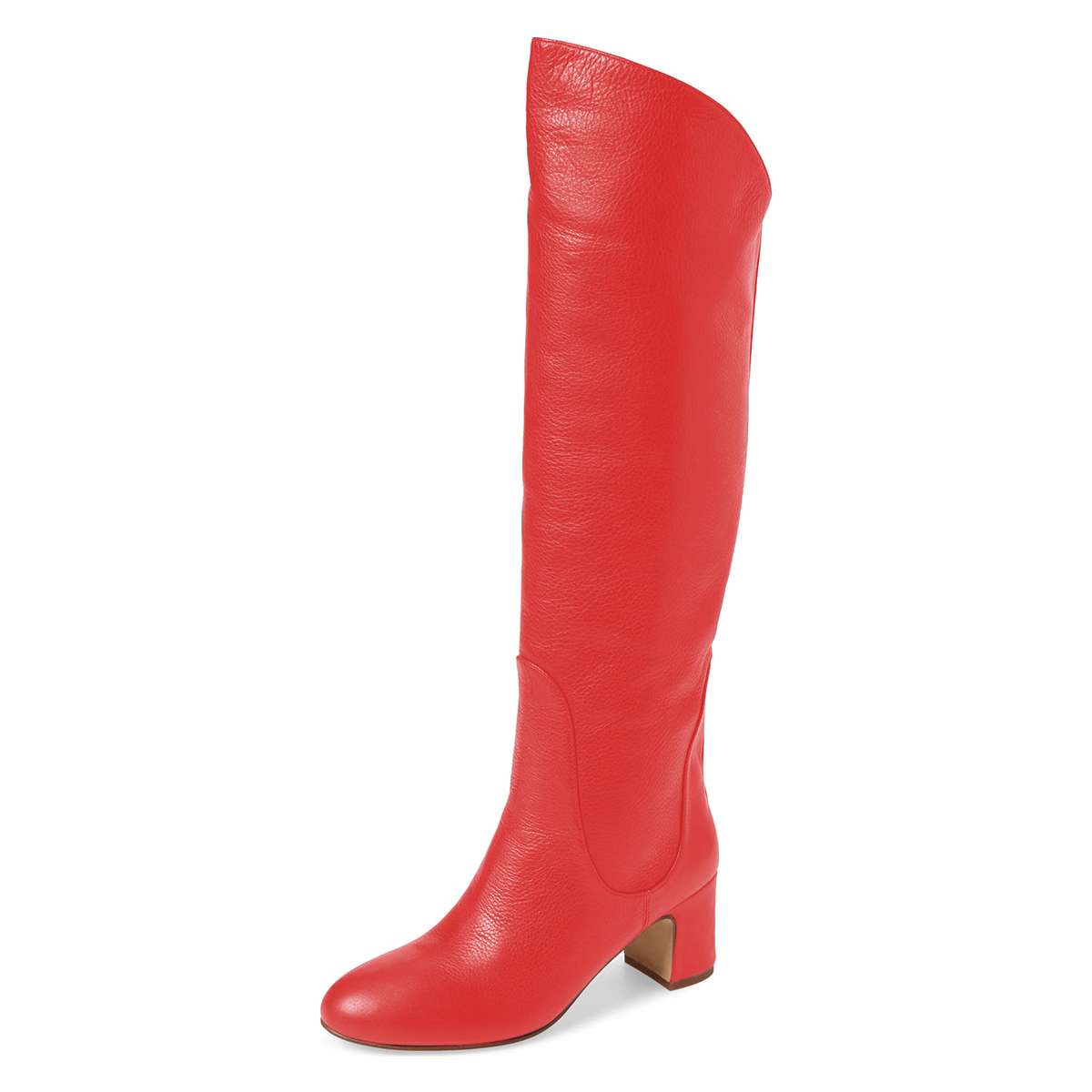 FSJ Red Round Toe Block Heel Knee High Boots for Women