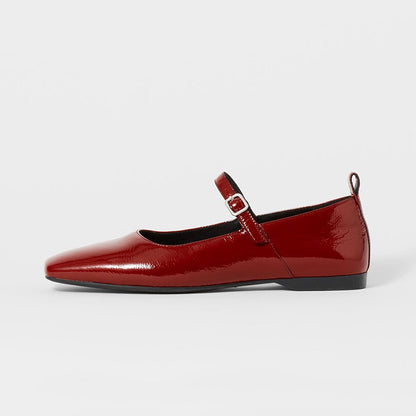 Classic Red Patent Leather Flats Square Toe Mary Jane Shoes