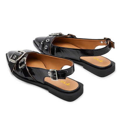 Women's Faux Leather Pointed Toe Classic Black Slingback Flats