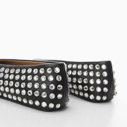 Women's Black Round Toe Rhinestone Embellishment Ballet Flats
