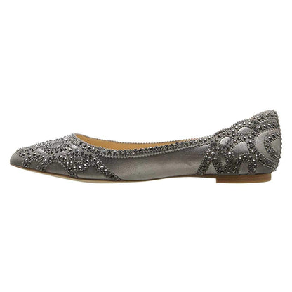 Elegant Mesh Slip-on Low Heels Pointed Toe Rhinestone Ballet Flats