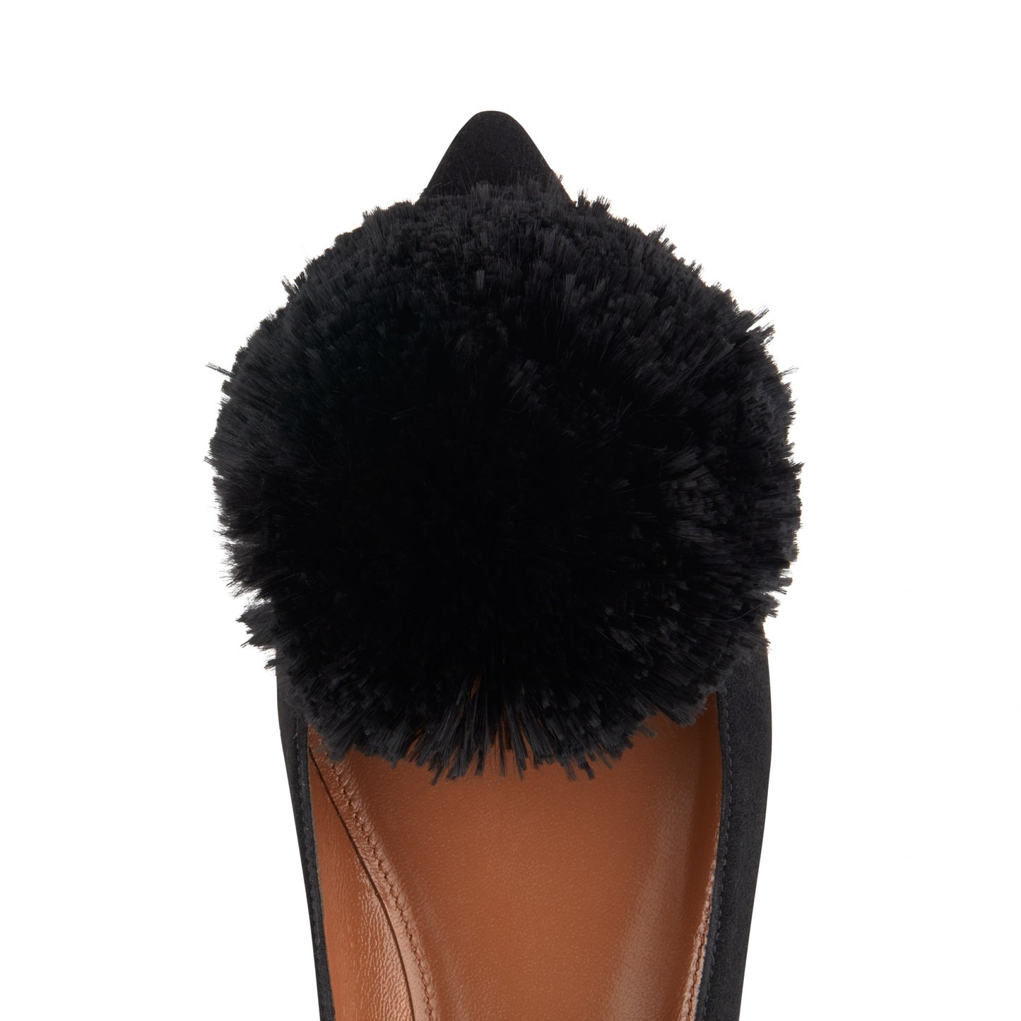 Black Cute Pom Pom Shoes Vegan Suede Pointy Toe Casual Flats
