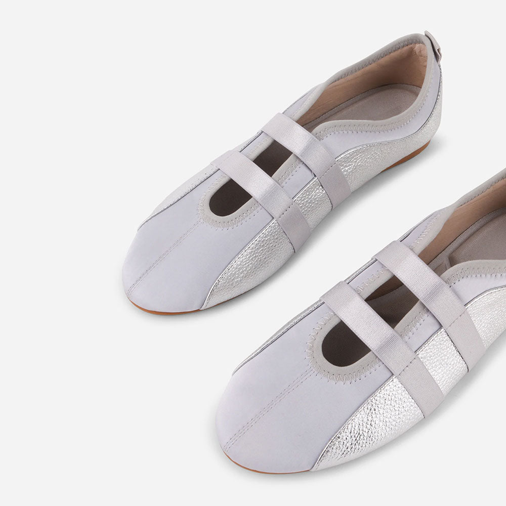 Gray and Silver Round Toe Elastic Band Casual Ballet Flats
