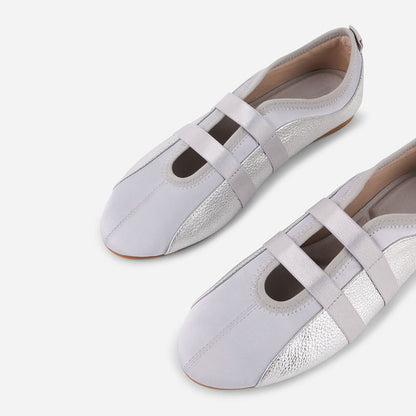 Gray and Silver Round Toe Elastic Band Casual Ballet Flats
