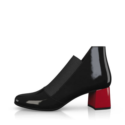 Women's Black Patent Leather Low Top Ankle Boots with Block Heels