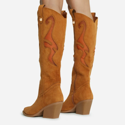 Brown Round Toe Boots Chunky Heel Western Boots