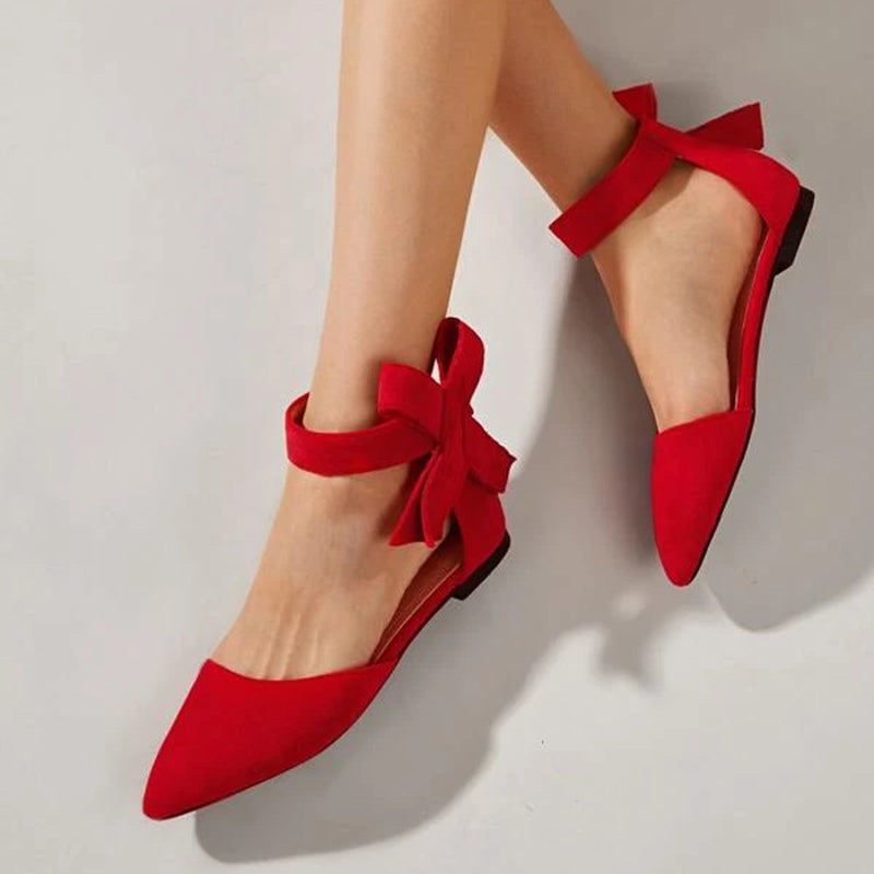 Women's Trendy Shoes Red Pointed Toe Flats with Oversized Bow