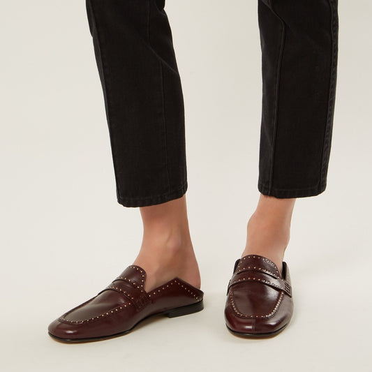 Brown Vintage Studded Flats Penny Loafers Women