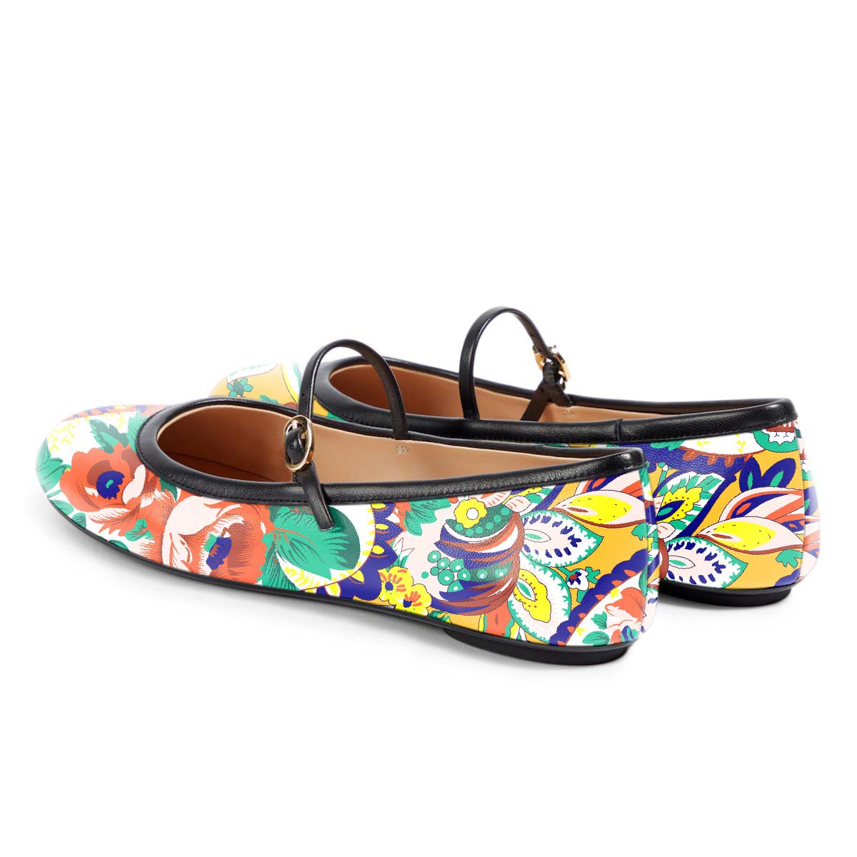 Multicolor Floral Print Round Toe Buckle Strap Mary Jane Flats