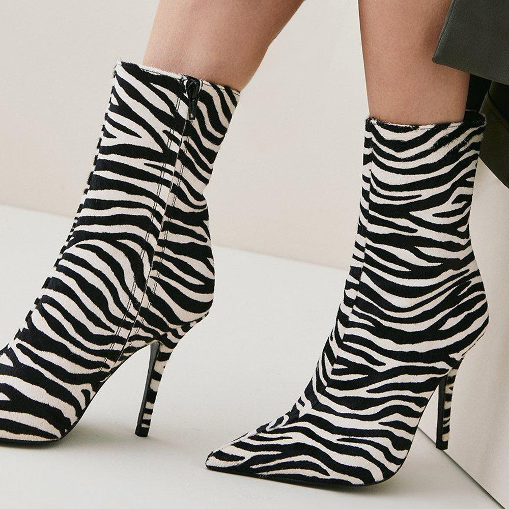 Leopard Boots Pointed Toe Stiletto Ankle Boots