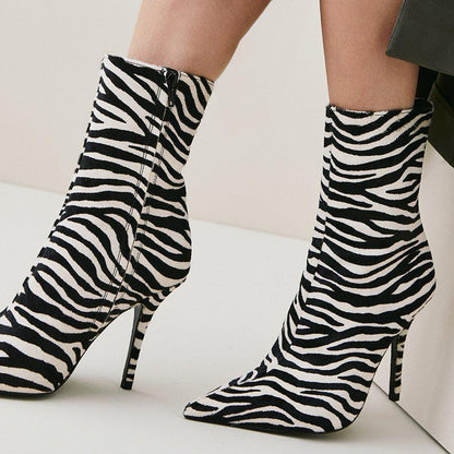 Leopard Boots Pointed Toe Stiletto Ankle Boots