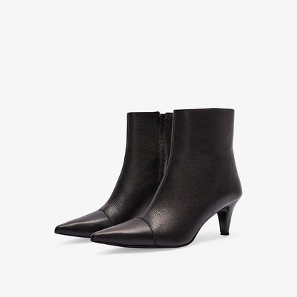 Women's Classic Black Pointed Toe Kitten Heel Ankle Boots with Zipper